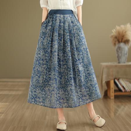 RM33061#高端天丝亚麻半裙碎花半身裙子女春夏2024新款春装棉麻半截裙
