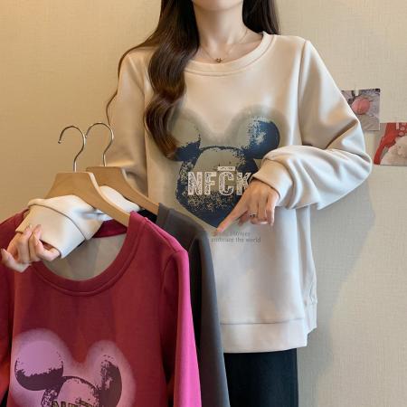 RM33077#大码女装 新款韩版时尚印花卫衣宽松显瘦百搭上衣女