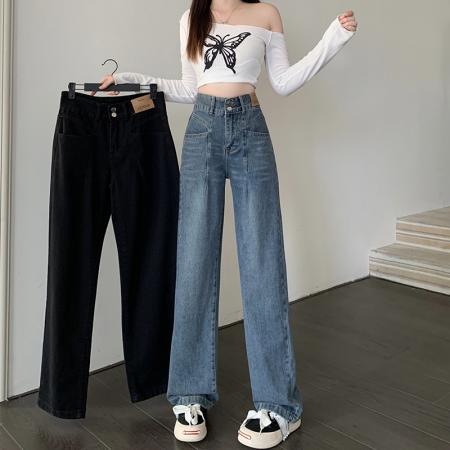 RM33078#大码女装RM33070#新款微胖妹妹韩版高腰显瘦阔腿直筒牛仔裤