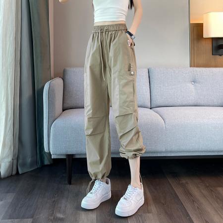 RM33100#新款美式工装裤高腰阔腿束脚两穿潮裤运动休闲裤