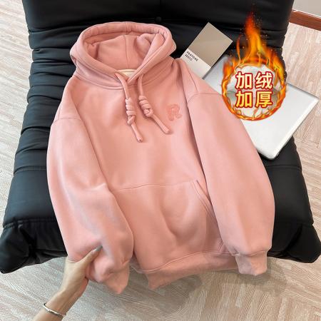 RM33109#华棉复合羊驼绒 卫衣女冬加绒刺绣连帽上衣大码女装200斤