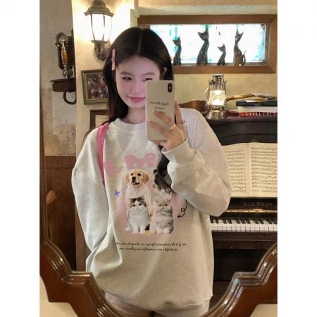 RM33125#华棉复合薄款  秋冬装卫衣女印花宽松大码