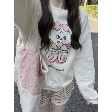 RM33126#华棉复合薄款 加绒 卫衣女印花宽松大码