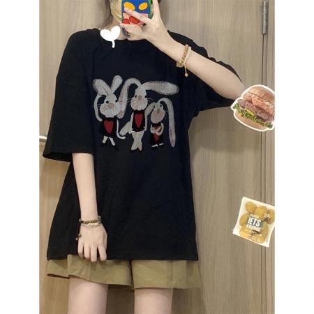 RM33127#精梳纯棉后包领 有缝边S-XXXL夏装短袖T恤女