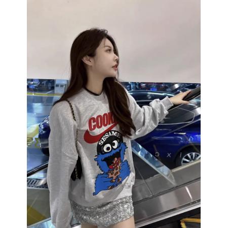 RM33128#华棉复合薄款 加绒 卫衣女印花宽松大码