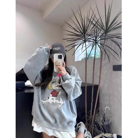 RM33129#华棉复合薄款 加绒 卫衣女印花宽松大码