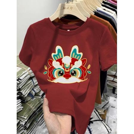 RM33132#包肩包领酒红色美式复古短袖t恤早春新款修身显瘦洋气减龄上衣