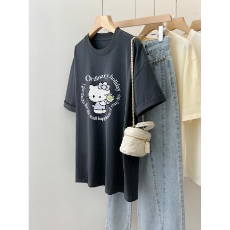 RM33136#100%棉精梳纯棉 印花夏装短袖T恤女宽松韩版