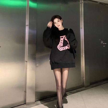 RM33137#华棉复合薄款 加绒 卫衣女印花宽松大码