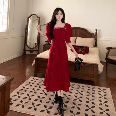 RY2688#大码高腰胖mm遮肚子修身显瘦订婚礼服连衣裙女夏季