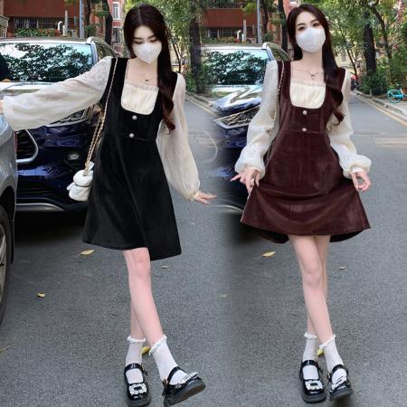 RM33154#大码女装2024春装新款胖妹妹法式减龄复古蕾丝拼接显瘦连衣裙