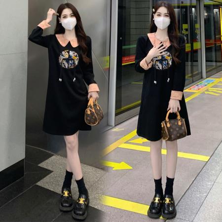 RM33157#大码女装2024春季新款胖妹妹复古气质改良国风拼接显瘦连衣裙