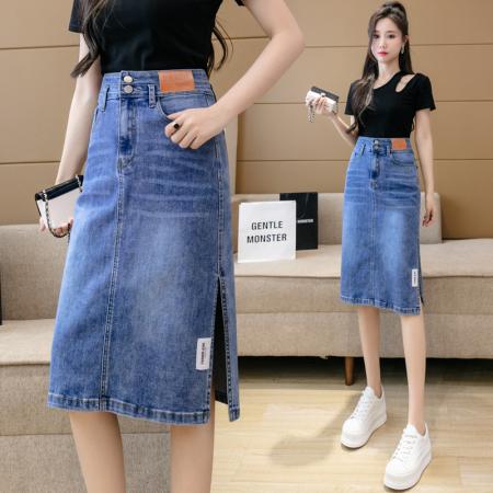 RY2691#高腰包臀裙开叉牛仔半身裙中长款一步裙