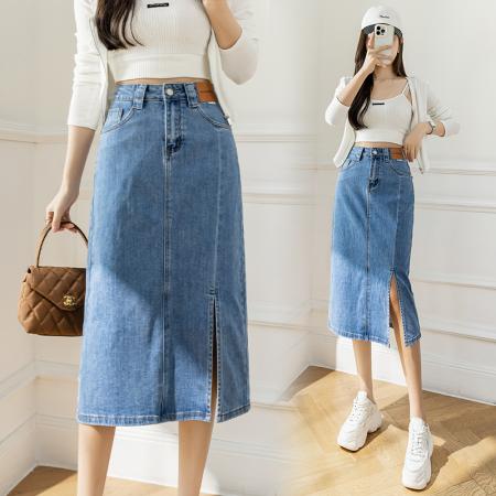 RY2692#春夏牛仔裙简约时尚开叉半身裙韩风ins高腰显瘦中长裙