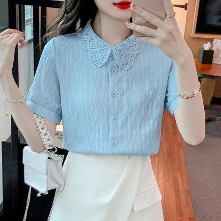 RM33175#新款甜美娃娃领减龄短袖女装衬衣