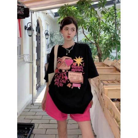 RM33184#夏季新款卡通趣味字母印花短袖T恤上衣