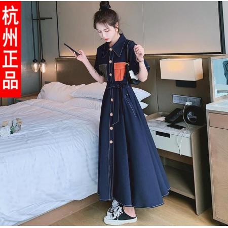 RM33186#裙子女超长款 夏季新款法式收腰显瘦长裙气质女神范拼接连衣裙