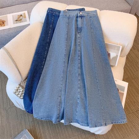 RM33196#春夏牛仔半身裙高腰中长款A字伞裙大摆长裙女