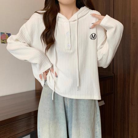 RM33197#长袖连帽卫衣外套女 新款薄款mm遮肚子显瘦藏肉打底上衣