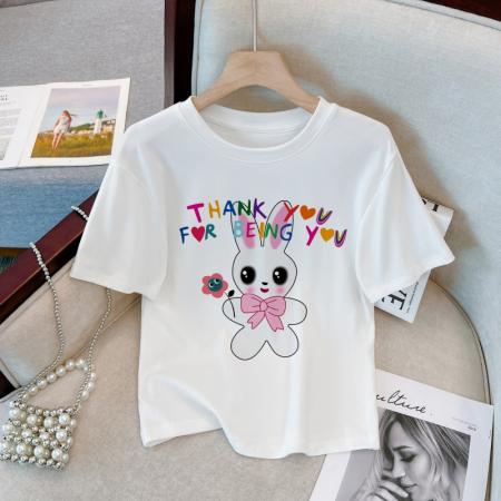 RM33199#春夏新款  40支210克92%棉 8%氨纶 正肩短袖T恤女纯棉