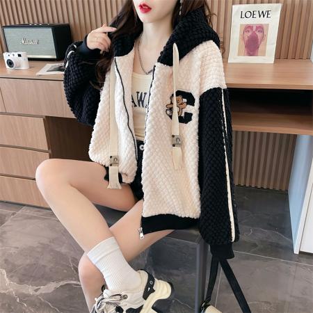 RM33212#双面绒外套字母卫衣可爱风2024新款双面绒外套女
