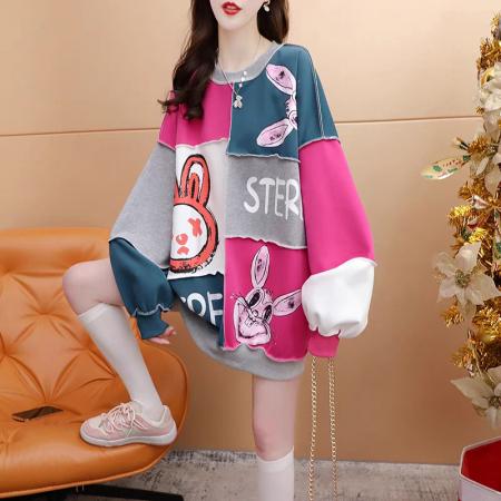 RM33214#斜纹春秋薄款圆领卫衣宽松中长款外套女