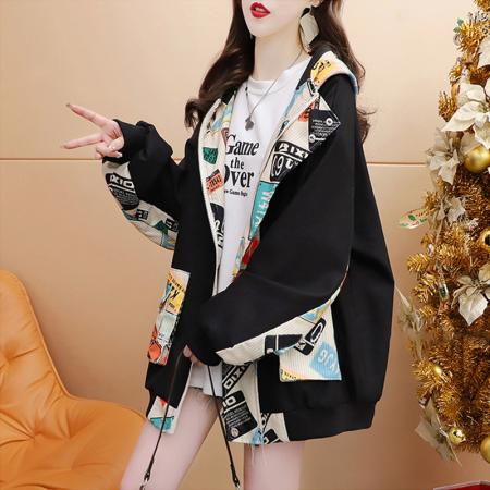 RM33216#酷丝棉单层双帽内抽春季卫衣宽松连帽外套女