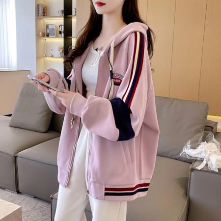 RM33219#首发华棉仿牛奶丝320克秋季薄款卫衣宽松连帽外套女