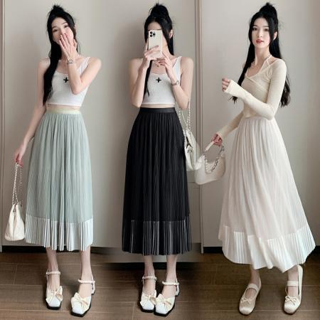 RM33232#百褶半身裙女2024春季新款高腰显瘦小个子网纱a字长裙子夏季