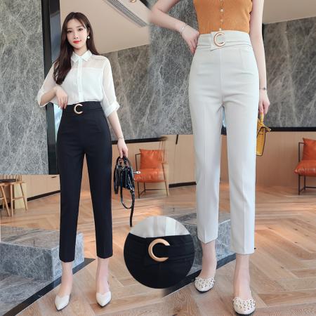 RY2706#夏季薄款弹力高腰休闲九分裤女小脚西装哈伦裤裤