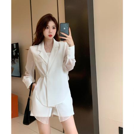 RM33281#新款薄款西装套装女高级感小众拼接外套短裤两件套