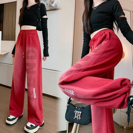 RM33294#美式字母扎染阔腿卫裤女2024春季时尚宽松休闲直筒长