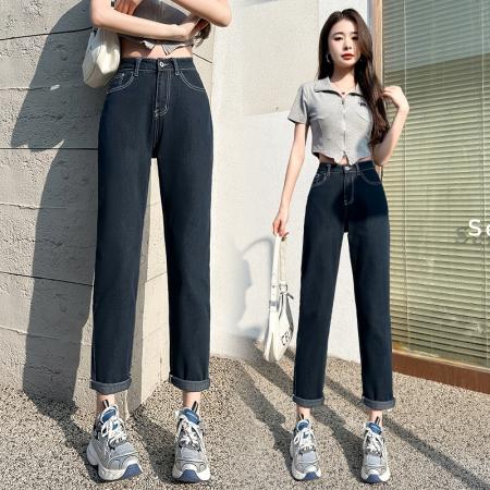 RM33317#直筒牛仔裤女 新款高腰窄版加绒显瘦小个子九分烟管裤子