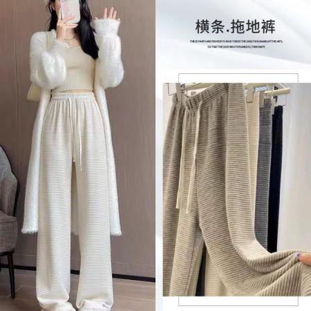 RM33327#新款横条显瘦设计感复古休闲女裤直筒宽松显瘦百搭拖地裤