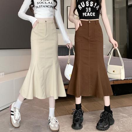 RM33355#新款半身裙女黑色弹力高腰裙中长款百搭修身鱼尾裙子