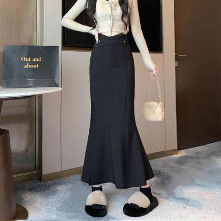 RM33358#新款中长款垂感百搭高腰显瘦包臀裙开叉鱼尾裙半身裙