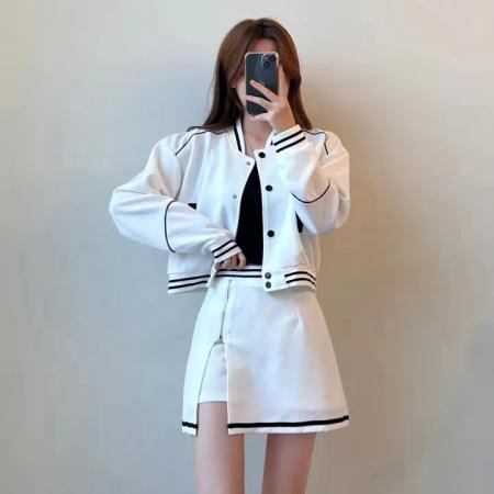 RY2712#韩版棒球服套装女复古长袖立领运动短外套女