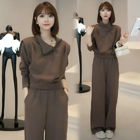 RM33400#时尚休闲运动套装女 气质短款上衣阔腿裤两件套