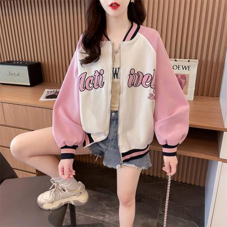 RM33422#韩版宽松反棉华棉印花开衫棒球服大码短款薄外套女