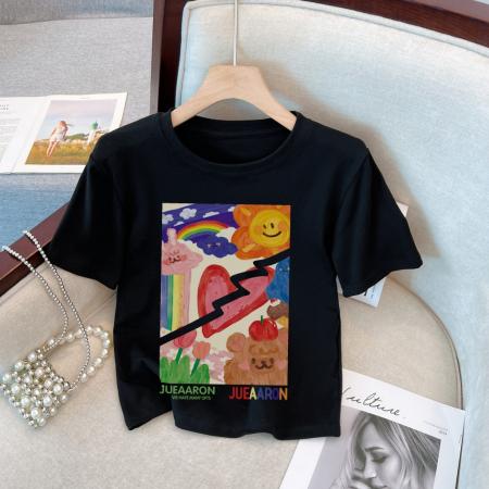 RM33430#92%棉 8%氨纶 正肩短袖T恤女纯棉