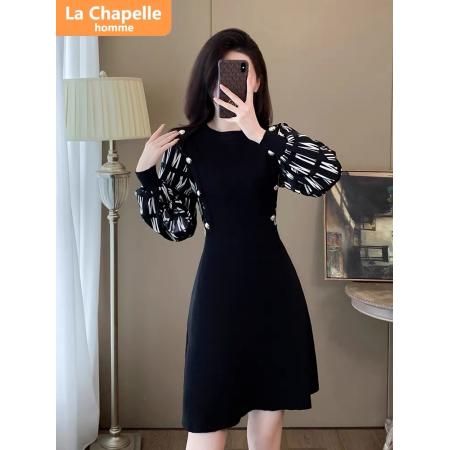RM33470#高端法式黑色连衣裙女 新款气质遮肚收腰显瘦裙子