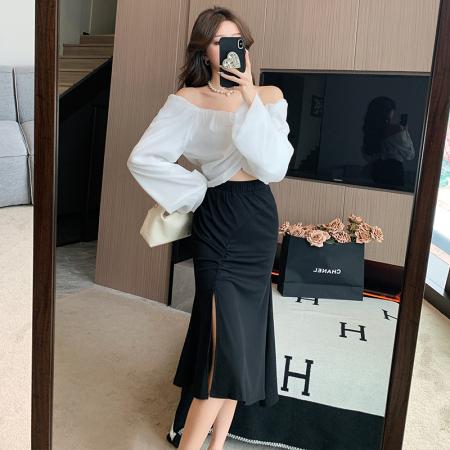 RM33484#套装女露肩衬衫上衣半身包臀裙时尚洋气高级感两件套