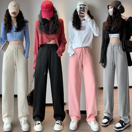 RM33517#阔腿裤新款弯刀裤垂感宽松休闲显瘦百搭直筒运动卫裤女
