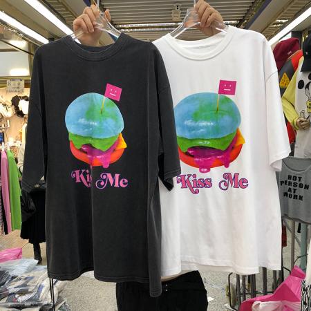 RM33520#纯棉包边领2024春夏季新款200克精梳棉休闲圆领纯棉短袖t恤