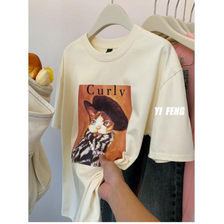 RM33528#纯棉包边领2024春夏季新款200克精梳棉休闲圆领纯棉短袖t恤