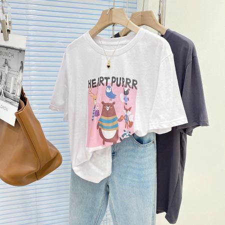 RM33530#纯棉包边领2024春夏季新款200克精梳棉休闲圆领纯棉短袖t恤