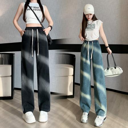 RM33564#渐变牛仔裤女2024春夏新款百搭时尚高腰显瘦休闲简约阔腿长裤