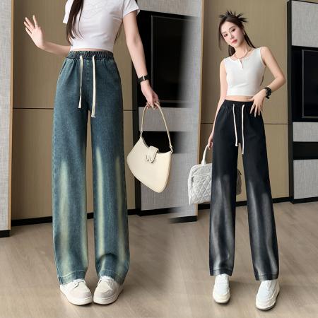 RM33565#渐变牛仔裤女2024春夏新款百搭休闲时尚高腰显瘦简约阔腿长裤