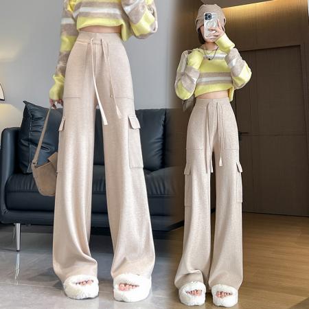 RM33567#针织工装裤 新款高腰显瘦休闲长裤直筒窄版阔腿裤子