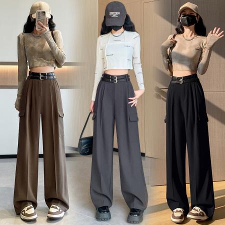 RM33570#工装休闲裤子女2024新款西装裤百搭日系慵懒坠感阔腿长裤